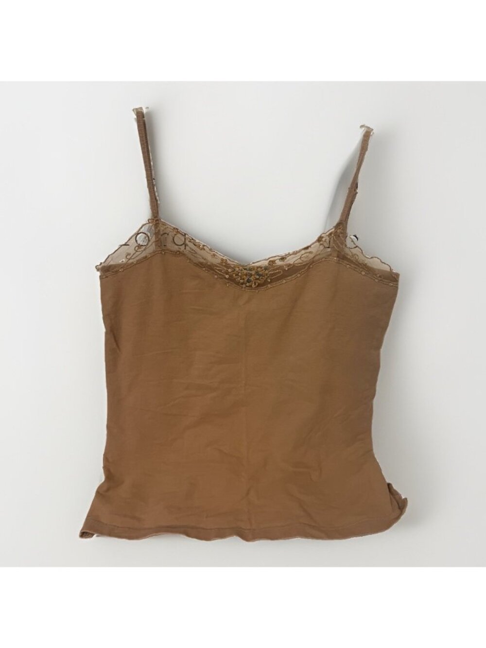 Babydoll feminine ethereal Tan crop top tank with lace trim Fairy Whimsycore L